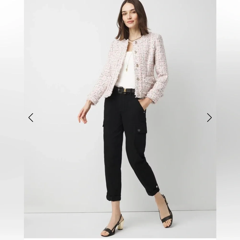 $200 WHBM  Shimmery Womens Pink Tweed Jacket size 14 NEW - Picture 2 of 15
